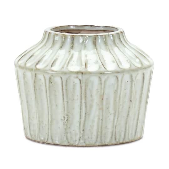 5" Ivory Ribbed Terracotta Vase